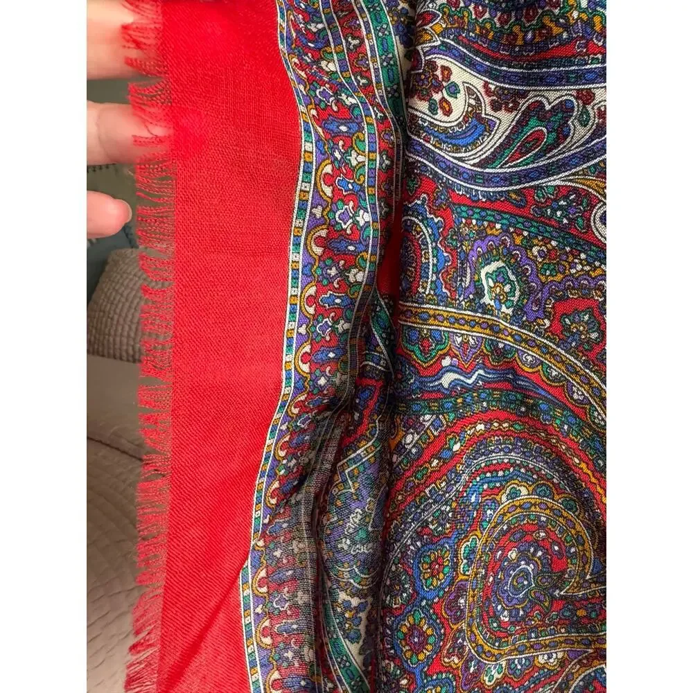 Vintage Specialty House Pure Wool Paisley Red Square Scarf Wrap Made in Italy